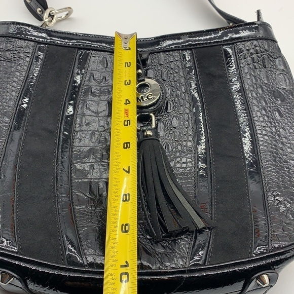 Marc Chantal M.C. Black Alligator Embossed Suede Patent Shoulder Bag. BP1607 - Picture 10 of 12